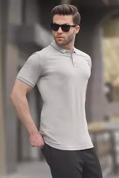 Окрашенная серая мужская футболка стандартного кроя с воротником-поло 6105 MADMEXT