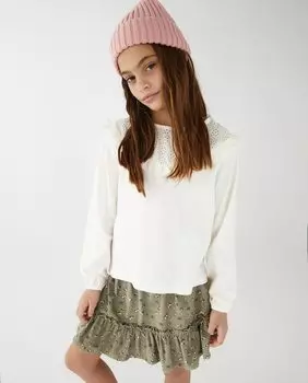 Окрашенная в готовом виде футболка с длинными рукавами и кокеткой с рюшами El Corte Ingls