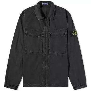 Окрашенная в одежде рубашка Stone Island с двумя карманами и молнией, черный
