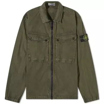 Окрашенная в одежде рубашка Stone Island с двумя карманами и молнией, оливковый