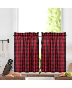 Окрашенная в пряже пара штор для кухни в клетку цвета буйвола, 52 x 45 дюймов CAROMIO, красный
