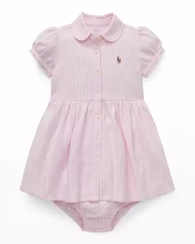 Окрашенное в пряже платье Оксфорд в сетчатую полоску с шароварами в тон, размер 6–24 мес. Ralph Lauren Childrenswear