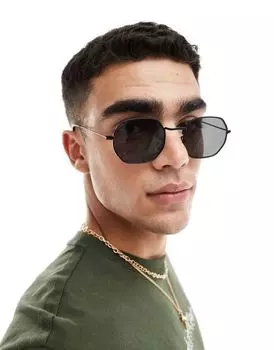 Округлые солнцезащитные очки ASOS из черного металла с дымчатыми линзами