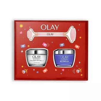 Olay Подарочный набор с коробкой и роликом для лица, кремом Collagen Peptides 24 и кремом Retinol без запаха
