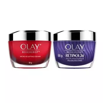 Olay Regenerist Дневной крем для микромоделирования 50 G.+Retinol24 Увлажняющий ночной крем 50, Purple