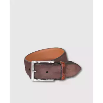 Olimpo мужской замшевый ремень с коричневой деталью из крокодила, коричневый