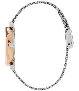 Olivia Burton Кварцевые аналоговые двухцветные часы с сеткой из нержавеющей стали T-Bar, серебро