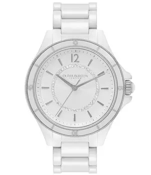 Olivia Burton Женские спортивные роскошные кварцевые часы с хронографом, белые керамические часы-браслет, белый