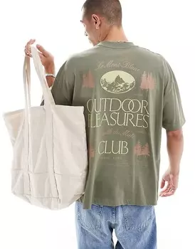 Оливковая футболка оверсайз с принтом на спине ASOS DESIGN