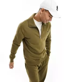 Оливковая махровая толстовка Abercrombie & Fitch с полумолнией и силиконовым логотипом бренда