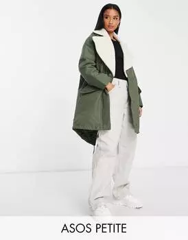 Оливковая парка с водопадом ASOS DESIGN Petite