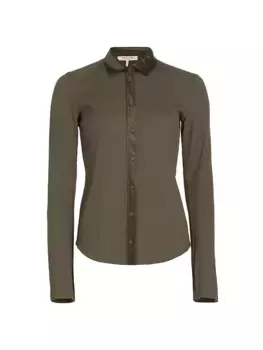 Оливковая рубашка с длинными рукавами из смесового хлопка в рубчик Rag & Bone, цвет olive night