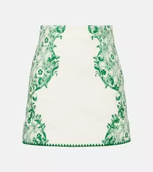 Оливковая юбка-мини из льна и хлопка с принтом Almais, оливковый