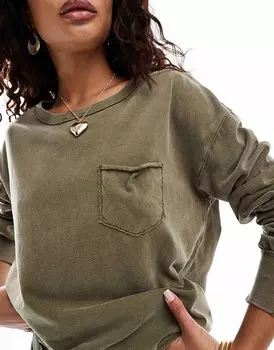 Оливково-зеленая футболка с длинными рукавами и накладными карманами Free People Fade