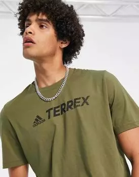 Оливково-зеленая футболка с логотипом adidas Outdoor Terrex