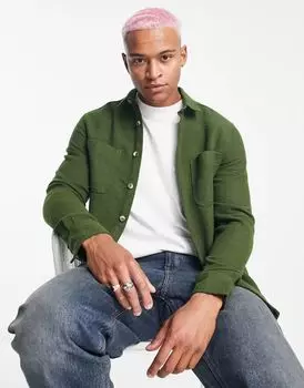 Оливково-зеленая куртка-рубашка из смесовой шерсти ASOS