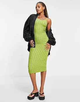 Оливково-зеленое платье миди с объемными бретелями ASOS DESIGN