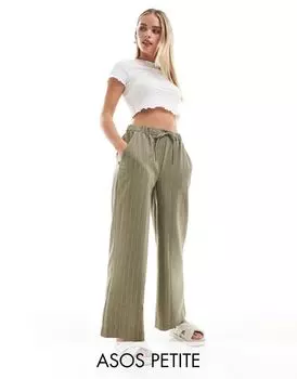 Оливково-зеленые брюки строгого кроя с полосками ASOS DESIGN Petite