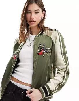 Оливково-зеленый бомбер с вышивкой Superdry Suikajan