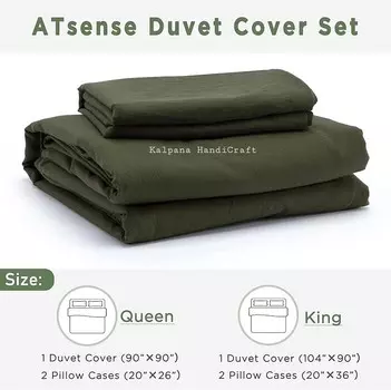 Оливково-зеленый комплект постельного белья из стираного хлопка Оливково-зеленый пододеяльник Комплект постельного белья Queen Полный комплект постельного белья King Двойной пододеяльник Зеленый пододеяльник (размер больше 120X120) Generic, Oliv...