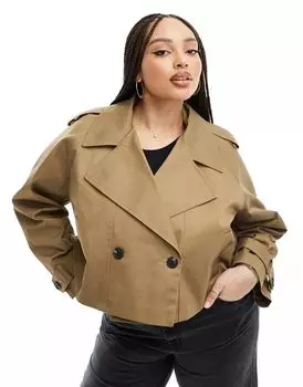 Оливково-зеленый укороченный тренч ASOS DESIGN Curve