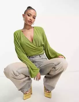 Оливковое облегающее боди с запахом ASOS