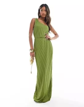 Оливковое платье макси со складками на одно плечо ASOS DESIGN