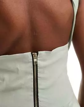 Оливковое платье миди с воротником-халтер и молнией сзади Vesper