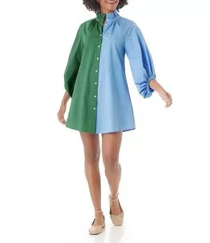 Оливковое платье с цветными блоками и длинными рукавами и пуговицами CROSBY by Mollie Burch, зеленый