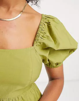 Оливковое платье в стиле бэби-долл из поплина Miss Selfridge