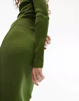 Оливковое трикотажное платье миди в форме сердца Topshop