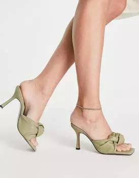 Оливковые мюли на среднем каблуке с узлом ASOS DESIGN Harlie