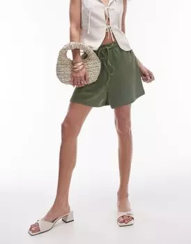 Оливковые повседневные шорты с кулиской и жаткой Topshop