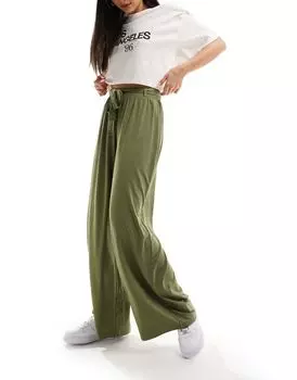 Оливковые широкие брюки с поясом и поясом ASOS DESIGN