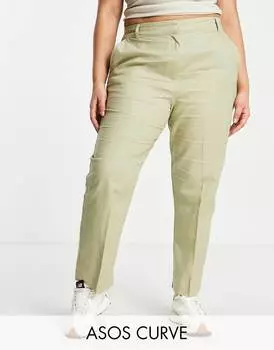Оливковые узкие льняные брюки-сигареты ASOS DESIGN Curve
