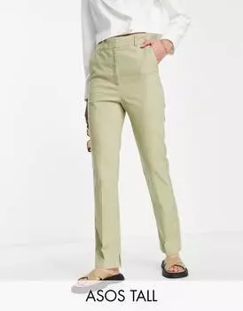 Оливковые узкие льняные брюки-сигареты ASOS DESIGN Tall