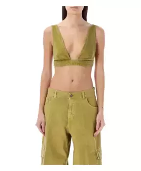 Оливковый хлопковый топ с V образным вырезом Haikure, зеленый