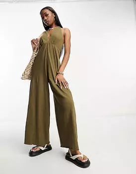 Оливковый комбинезон из жатого джерси ASOS DESIGN