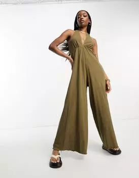 Оливковый комбинезон из жатого джерси ASOS DESIGN