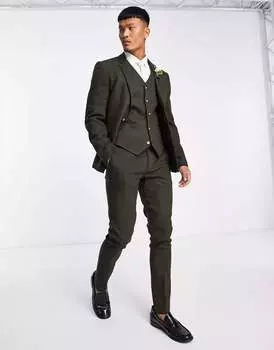 Оливковый пиджак скинни из смесовой шерсти ASOS Wedding