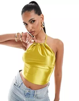 Оливковый топ со сборками и сборками из эластичного атласа ASOS DESIGN
