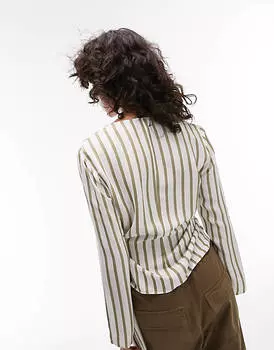 Оливковый топ в полоску с запахом Topshop