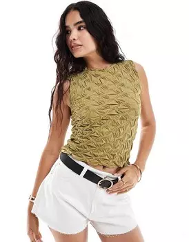 Оливковый трикотажный топ без рукавов Vero Moda