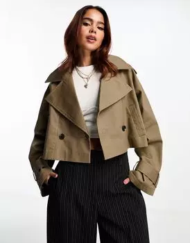 Оливковый укороченный тренч ASOS DESIGN