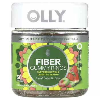 OLLY, Fiber Gummy Rings, ягодная дыня, 5 г, 50 жевательных мармеладок (2,5 г в 1 жевательной мармеладке)