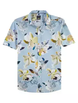 OLYMP рубашка с короткими рукавами "Casual" с цветочным принтом, синий