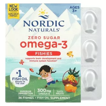 Омега-3 Fishies Без сахара для детей от 3 лет Tutti Frutti 300 мг 36 Fishies Nordic Naturals