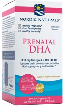 Омега-3 кислоты с витамином D3 Nordic Naturals Prenatal DHA 830 MG Bezsmakowe, 180 шт