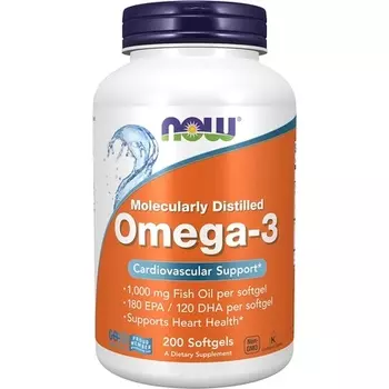 Омега-3, молекулярно дистиллированные мягкие таблетки, 200 г. Now Foods