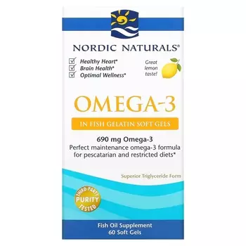 Омега-3 Nordic Naturals с лимонным вкусом, 60 капсул